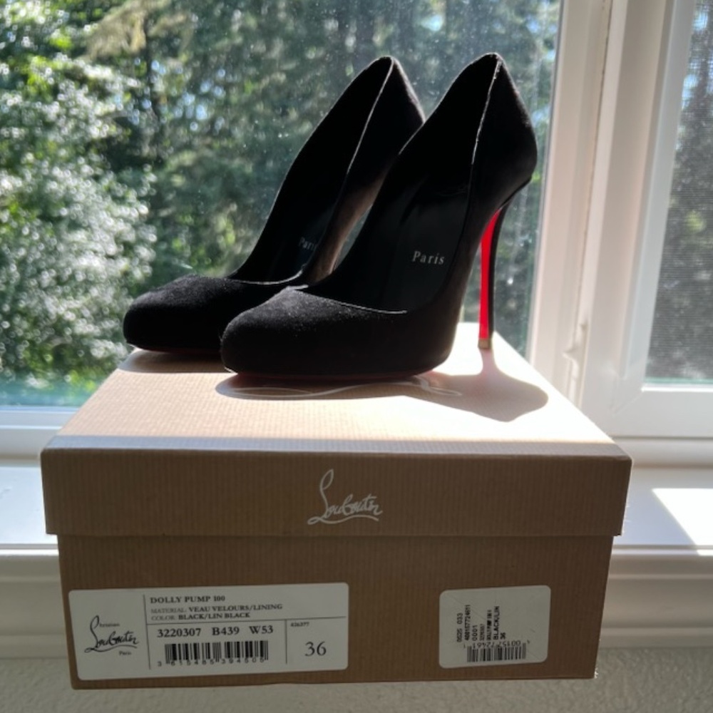 Christian Louboutin Dolly 100 MM Pumps in Black Suede
